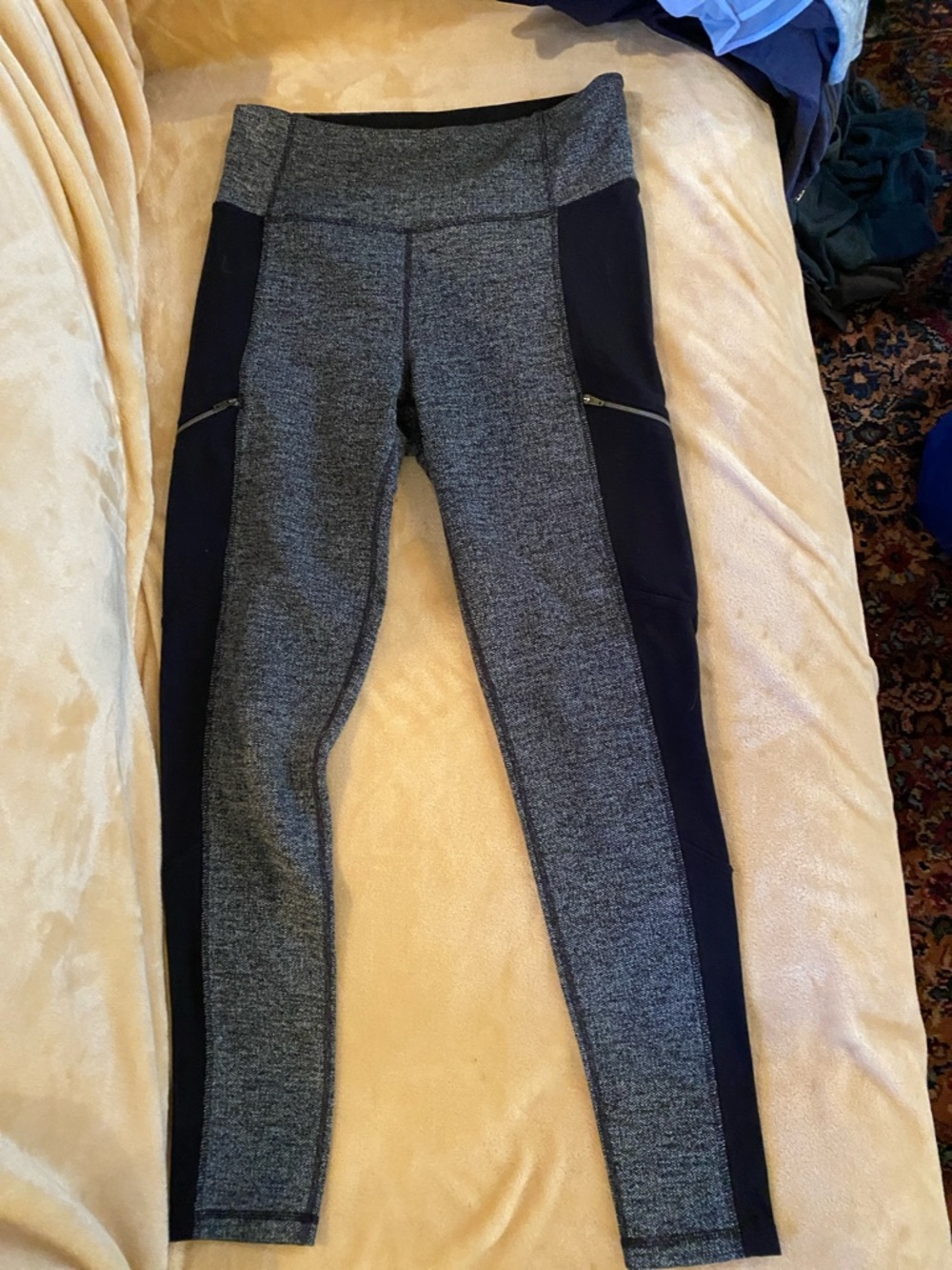 Athleta Heather Gray and Black Colorblock Leggings